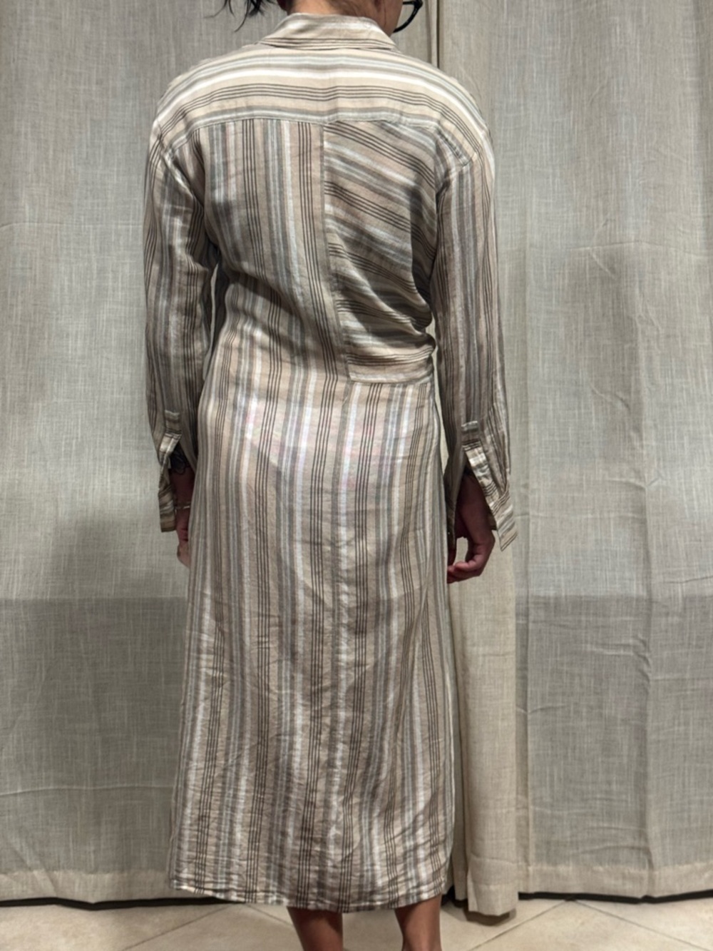 Acne Studios asymmetrical Striped Tie-Waist Shirt Dress - Neutral Stripes - Picture 4 of 7